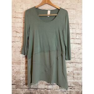 Wynne Layers Tunic Top Womens Medium Sage Green Mixed Textures Lagenlook Stretch